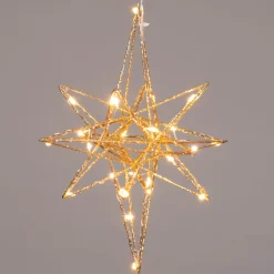 Intratuin Weihnachtsstern Yvan gold beleuchtet mit 25 LEDs warmweiß D 21 H 25 cm| Weihnachtsdeko Zum Aufhängen|Weihnachtssterne