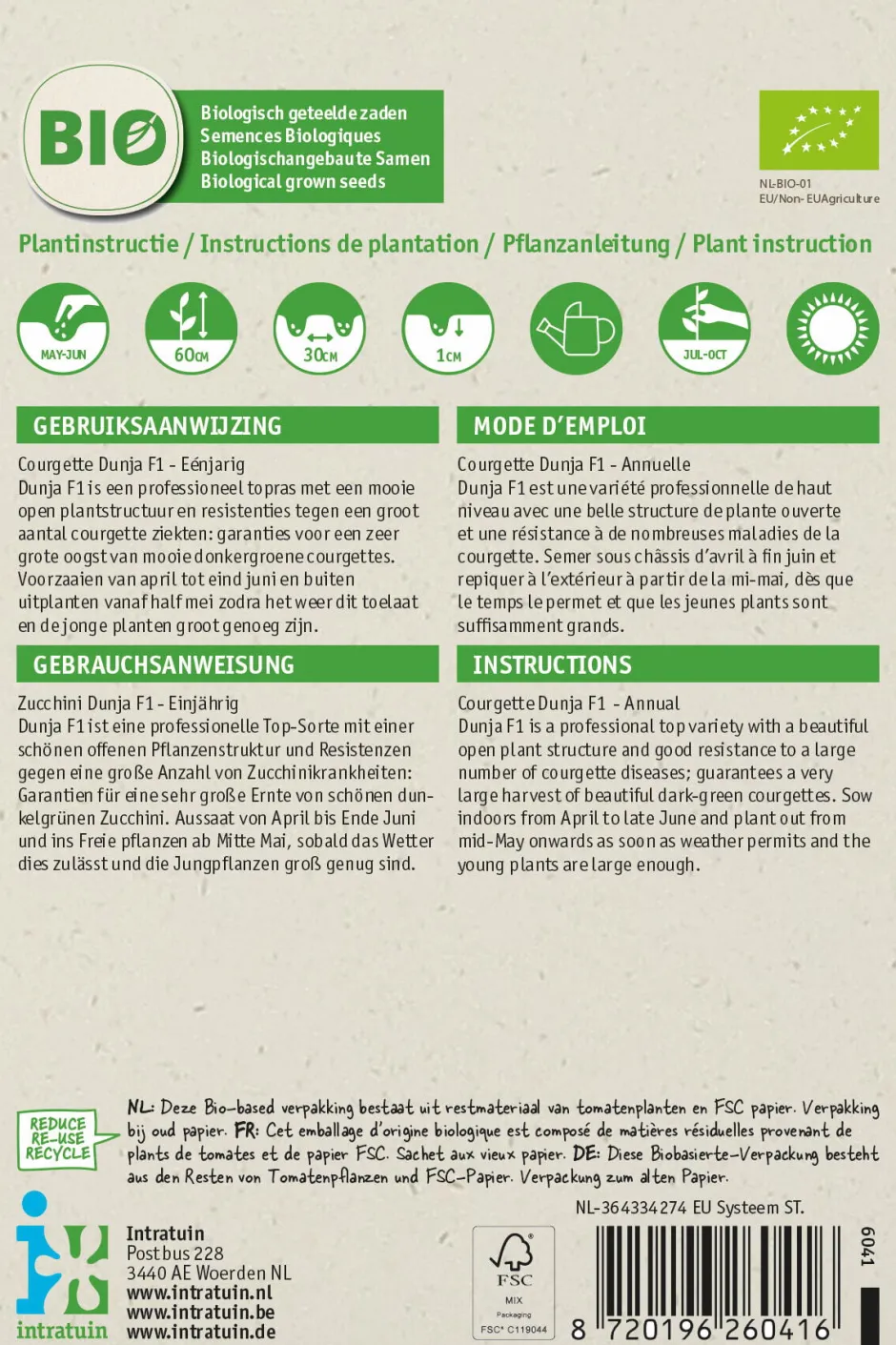 Intratuin Zucchini (Curcurbita pepo 'Dunja') (BIO) Samen| Gemüsesamen|Saatgut
