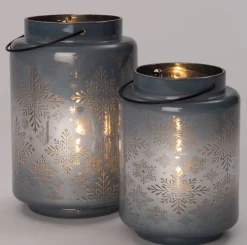 Intratuin  Laterne Schneeflocke blau beleuchtet mit LED warmweiß D 12,2 H 16,7 cm| Laternen & Windlichter