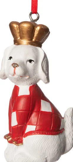 Intratuin  Weihnachtsbaumschmuck Hund mit Krone weiß 4,5 x 4 x 7 cm| Weihnachtskugeln & -Anhänger