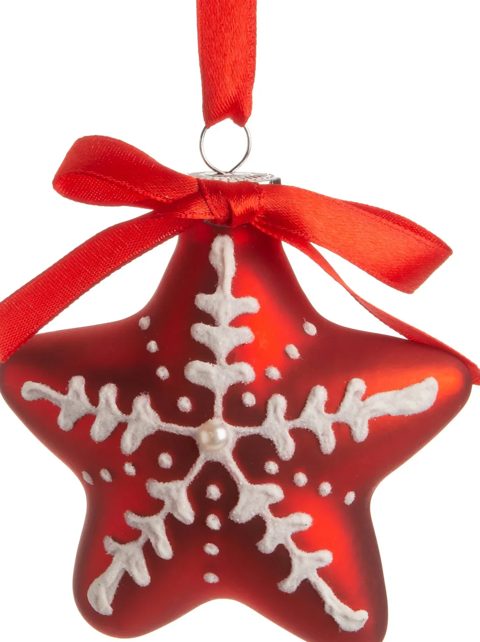 Intratuin Weihnachtsbaumschmuck Stern rot / weiß 8 x 3 x 7,5 cm| Weihnachtskugeln & -Anhänger