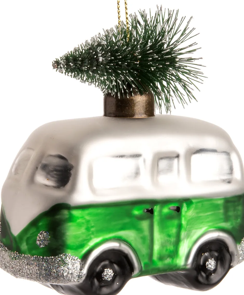 Intratuin Weihnachtsbaumschmuck Bus Bulli grün / weiß 8,7 x 4,7 x 8,7 cm| Weihnachtskugeln & -Anhänger