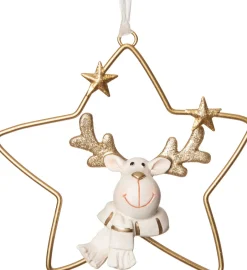 Intratuin  Weihnachtsbaumschmuck Rentier mit Sternen gold/weiß 13,5 x 3,5 x 14 cm| Weihnachtskugeln & -Anhänger