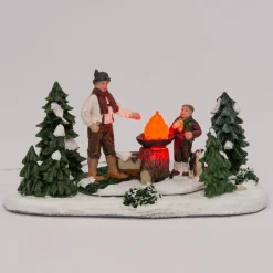 Intratuin  Weihnachtsdorf Figur Lagerfeuer mit Mann und Kind 15 x 8,5 x 8 cm| Weihnachtshäuschen