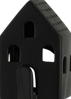 Intratuin J-Line Teelichthalter Haus Caroline schwarz 8 x 6,5 x 12,5 cm| Teelichthalter