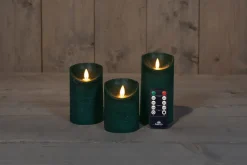 Intratuin LED Kerzen-Set 3 St. 'Rustik' mit Fernbedienung grün| Led Kerzen