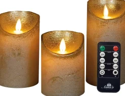 Intratuin LED Kerzen-Set 'Rustik' mit Fernbedienung gold 3 St.| Led Kerzen