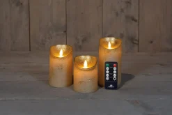 Intratuin LED Kerzen-Set 'Rustik' mit Fernbedienung gold 3 St.| Led Kerzen
