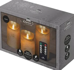 Intratuin LED Kerzen-Set 'Rustik' mit Fernbedienung gold 3 St.| Led Kerzen