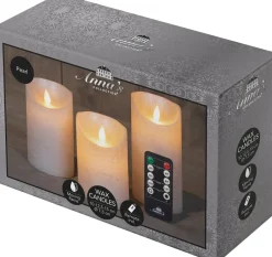 Intratuin LED Kerzen-Set 'Rustik' mit Fernbedienung perlweiß 3 St.| Led Kerzen