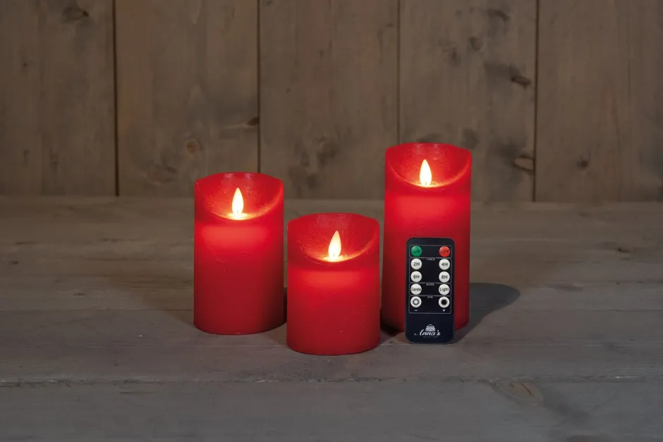 Intratuin LED Kerzen-Set 'Rustik' mit Fernbedienung rot 3 St.| Led Kerzen