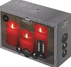 Intratuin LED Kerzen-Set 'Rustik' mit Fernbedienung rot 3 St.| Led Kerzen