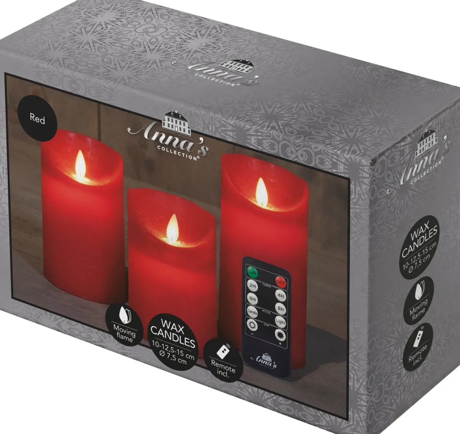 Intratuin LED Kerzen-Set 'Rustik' mit Fernbedienung rot 3 St.| Led Kerzen