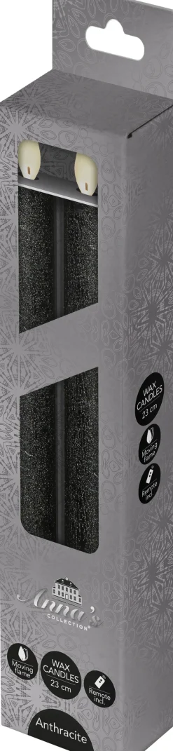 Intratuin LED Stabkerzen mit Fernbedienung anthrazit D 2,5 H 23 cm 2 St.| Led Kerzen