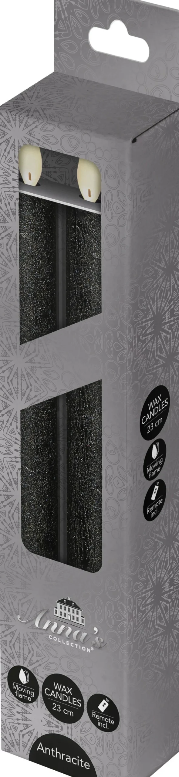 Intratuin LED Stabkerzen mit Fernbedienung anthrazit D 2,5 H 23 cm 2 St.| Led Kerzen