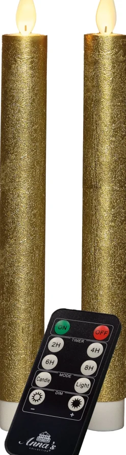 Intratuin LED Stabkerzen mit Fernbedienung gold D 2,5 H 23 cm 2 St.| Led Kerzen