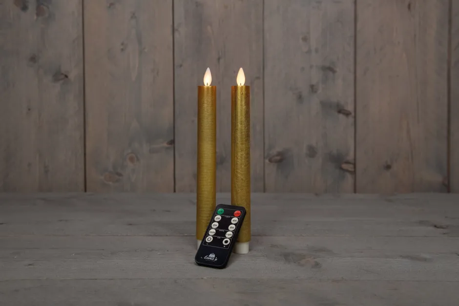 Intratuin LED Stabkerzen mit Fernbedienung gold D 2,5 H 23 cm 2 St.| Led Kerzen