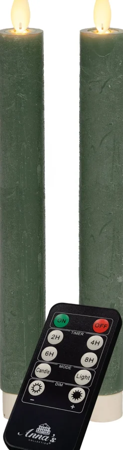 Intratuin LED Stabkerzen mit Fernbedienung grün D 2,5 H 23 cm 2 St.| Led Kerzen