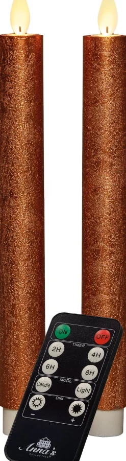 Intratuin LED Stabkerzen mit Fernbedienung kupfer D 2,5 H 23 cm 2 St.| Led Kerzen