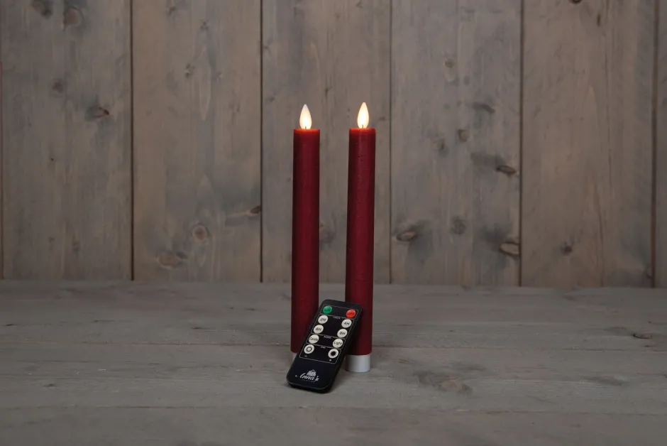 Intratuin LED Stabkerzen 'Rustik' H 23 cm bourdeaux 2 St.| Led Kerzen