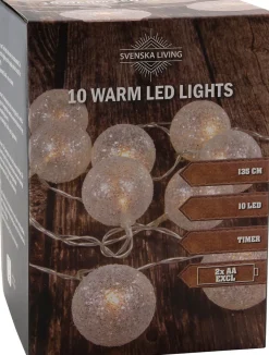 Intratuin Lichterkette Glitzerkugeln weiß mit 10 LEDs warmweiß 1,35 m| Motiv-Lichterketten