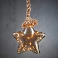 Intratuin Luca Lighting Hängelampe Stern grau mit 15 LEDs warm weiß D 20 H 100 cm| Weihnachtsdeko Zum Aufhängen|Weihnachtssterne