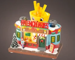 Intratuin Lumineo Weihnachtsdorf Miniatur Pommes (Snackbar) 12 x 19,5 x 16 cm| Weihnachtshäuschen