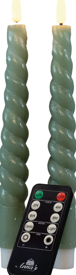 Intratuin Rustik Lys Stabkerzen Swirl grün 8,5 Std. 2 St.| Led Kerzen