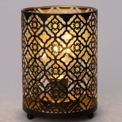 Intratuin Tischleuchte Blume schwarz / gold warmweiß D 12 H 16 cm| Tischleuchten