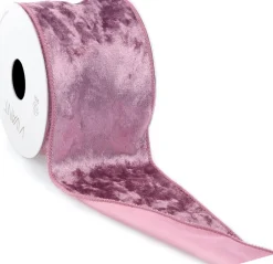 Intratuin Vivant Weihnachtsband Velvet rosa 300 x 7 cm| Weihnachtsschleifen Und -Bänder