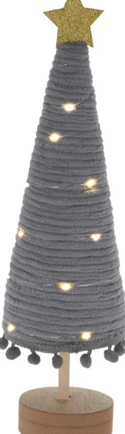 Intratuin Weihnachtsdeko Baum Cosy grau mit 20 LEDs warmweiß D 11 H 38 cm| Weihnachtsfiguren & -Objekte