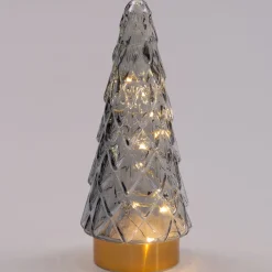 Intratuin Weihnachtsdeko Baum grau / gold beleuchtet mit 10 LEDs D 10,5 H 24,5 cm| Weihnachtsfiguren & -Objekte
