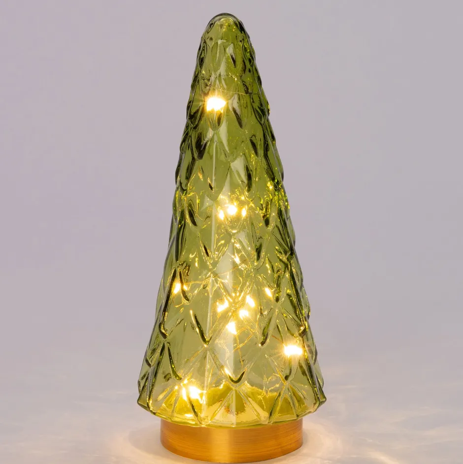 Intratuin Weihnachtsdeko Baum grün mit 10 LEDs warmweiß D 10,5 H 24,5 cm| Weihnachtsfiguren & -Objekte