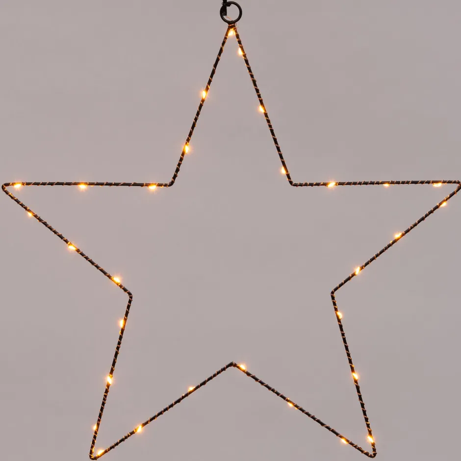 Intratuin Weihnachtsstern Fensterdeko schwarz beleuchtet mit 50 LEDs extra warm D 30 cm| Weihnachtsdeko Zum Aufhängen|Weihnachtssterne